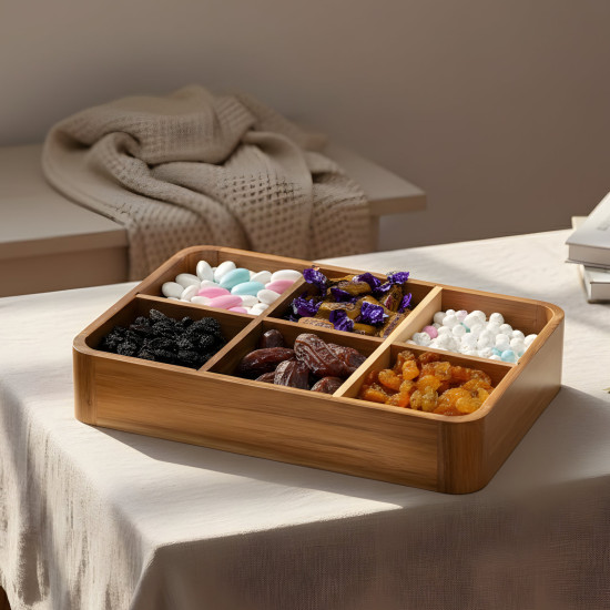 Wooden Six-Section Serving Platter